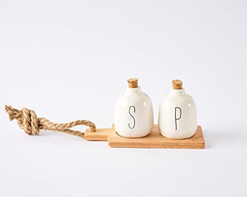 Mud Pie Bistro Basic Ceramic Salt Pepper Shaker Set with Board White