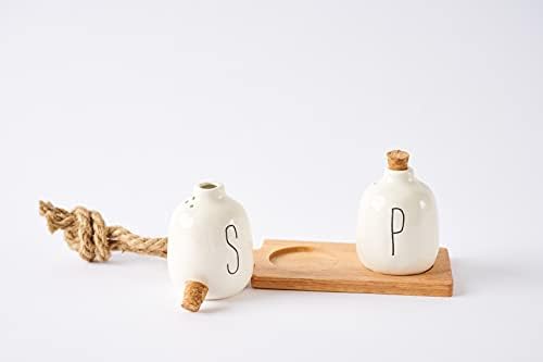 Mud Pie Bistro Basic Ceramic Salt Pepper Shaker Set with Board White