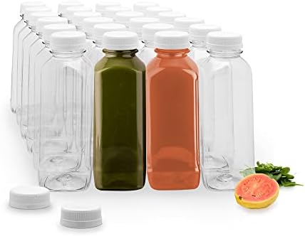 Restaurantware 16 Ounce Square Plastic Juice Bottles - 100 with Tamper Evident Cap