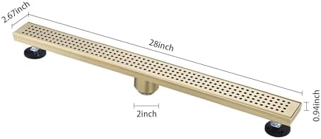 28 Inches Linear Shower Drain with Brushed Gold Grate