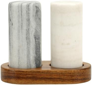 Spiretro Elegant Marble Salt Pepper Set with Acacia Holder