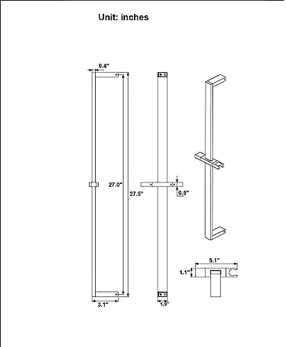 Cascada 27 12 Inch Shower Slide Bar with 360 Adjustable Handheld Holder