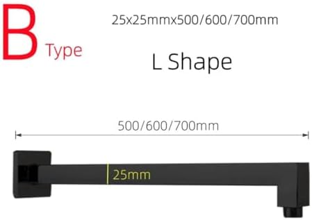 50-70cm Extended Black Stainless Steel Shower Arm
