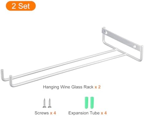 Uxcell 2Pcs Iron Wine Glass Rack - Wall Mountable Silver