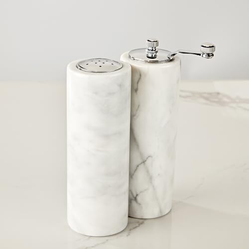 Natural Polished Marble Salt Shaker and Pepper Mill Set