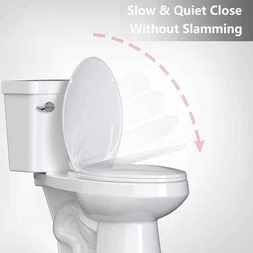 GarveeTech Elongated Toilet Seat with Slow Close and Quick-Release Hinges White