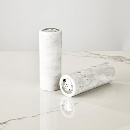 White Marble Stainless Steel Salt Pepper Set