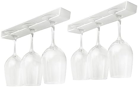 AQJUNONG 2 Pack Wine Glass Holder No Drilling Under Cabinet Rack 1