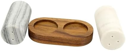 Spiretro Elegant Marble Salt Pepper Set with Acacia Holder