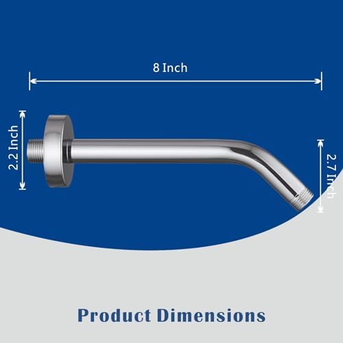 Eolax 8 Inch Chrome Shower Arm and Flange with Teflon Tape