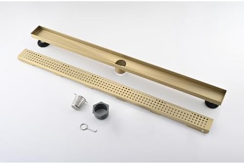 28 Inches Linear Shower Drain with Brushed Gold Grate