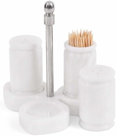 Marble Salt and Pepper Shakers Set with Holder
