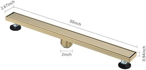 Strawberry Fairy 30-Inch Linear Shower Drain with Hair Strainer and Leveling Feet