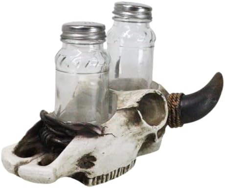 Ebros Gift Rustic Cow Skull Salt Pepper Shaker Set
