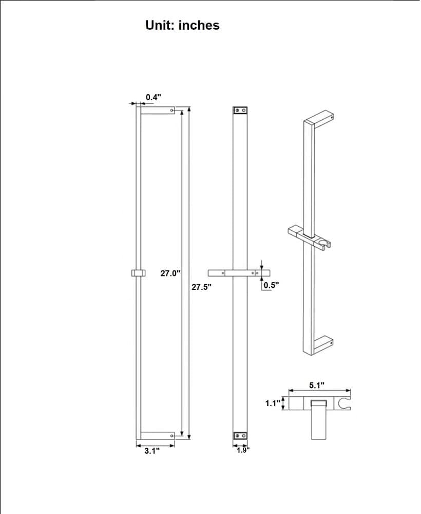 Cascada 27 12 Inch Shower Slide Bar with 360 Adjustable Handheld Holder