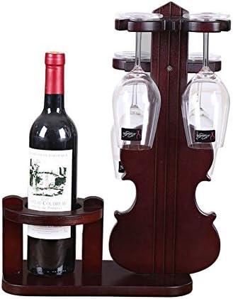Creative Violin Wine Rack Wood Design 1 Bottle 4 Cups Holder