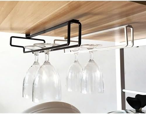 FAQUSA 2 Wine Glasses Holder 10 Inch Space-Saving Cabinet Rack WhiteBlack