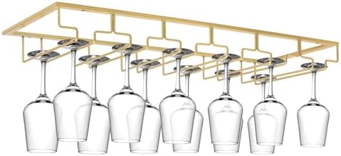 Xverycan 6 Row Wine Glass Rack Under Cabinet Gold