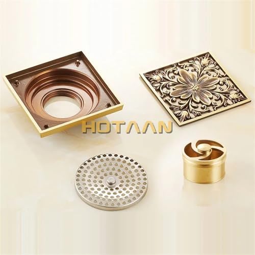 Antique Brass Carved Bathroom Floor Drain 100mmx100mm YT-2111