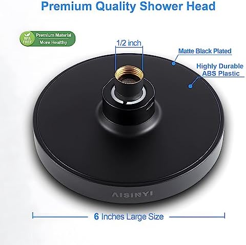 AISINYI 6 Inch Matte Black Rainfall Shower Head