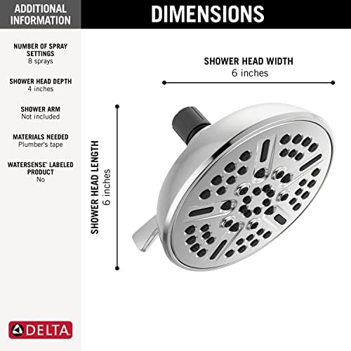 Delta 75898 Universal Chrome Shower Head with 8 Sprays