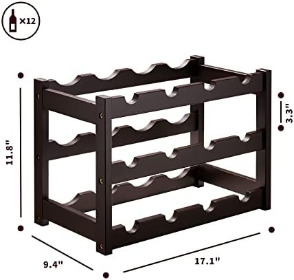 VASMIA Bamboo Wine Rack 3-Tier 12 Bottles Storage Cabinet Shelf