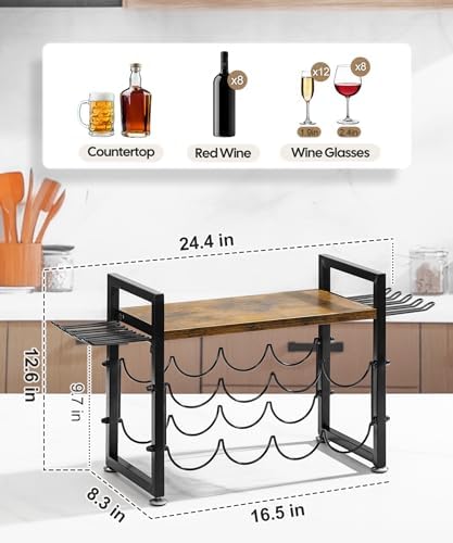 Vilaxing 8-Bottle Wine Rack with 12 Glass Holder