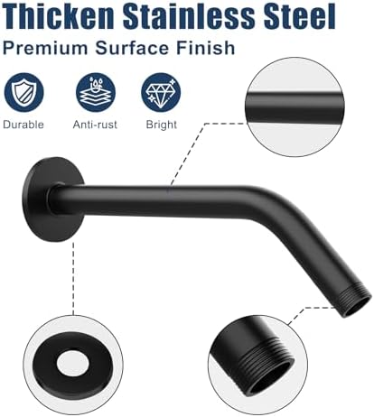 Rulnfichy 10 Inch Matte Black Shower Pipe Arm with Flange
