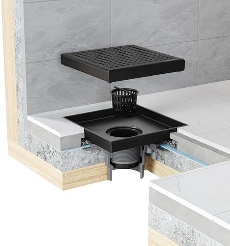 Neodrain 6 Inch Square Shower Drain with Matte Black Grate 1