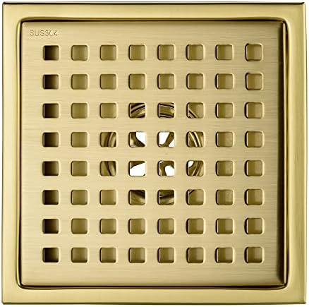 6 Square Stainless Steel Shower Drain with Brushed Gold Finish