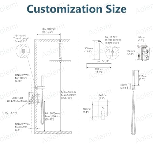 Aolemi Ceiling Mount Shower System with Rainfall Head and Handheld