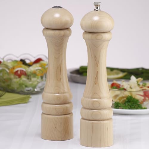 Chef Specialties 10 Inch Pepper Mill and Salt Shaker Set - Natural - USA Made