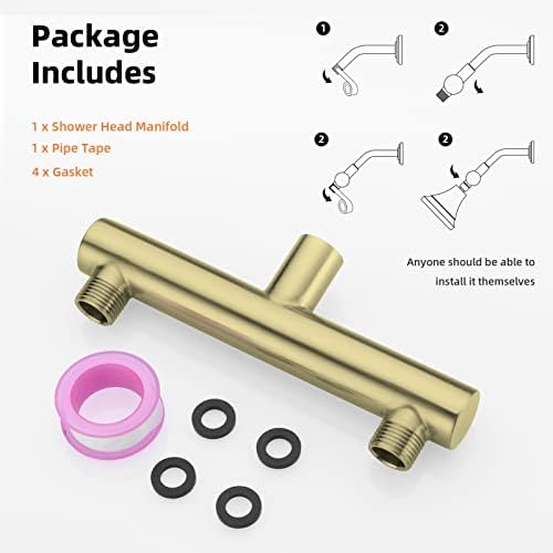TRUSTMI Double Shower Head Manifold Splitter 2 Way Brushed Gold