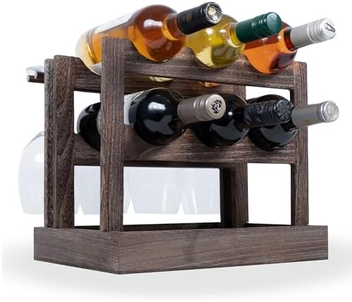 Rustic State Burnt Brown Wood Wine Rack for 6 Bottles