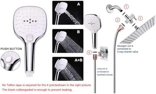 NearMoon Luxury Handheld Shower Combo with 3 Settings