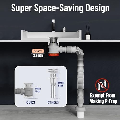 JHBKing Bathroom Sink Drain Kit with Flexible Expandable Pipe 1