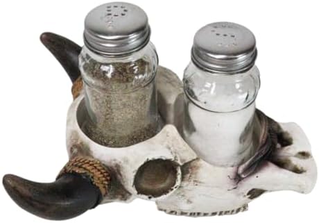 Ebros Gift Rustic Cow Skull Salt Pepper Shaker Set