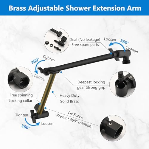 PDPBath Brass 16 Inch Shower Arm Extension - Matte Black