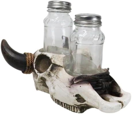 Ebros Gift Rustic Cow Skull Salt Pepper Shaker Set