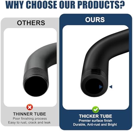 Rulnfichy 10 Inch Matte Black Shower Pipe Arm with Flange