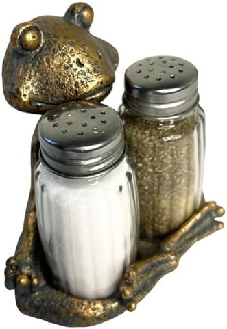 Top Brass Yoga Frog Salt Pepper Set