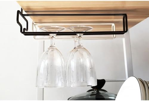 FAQUSA 2 Wine Glasses Holder 10 Inch Space-Saving Cabinet Rack WhiteBlack