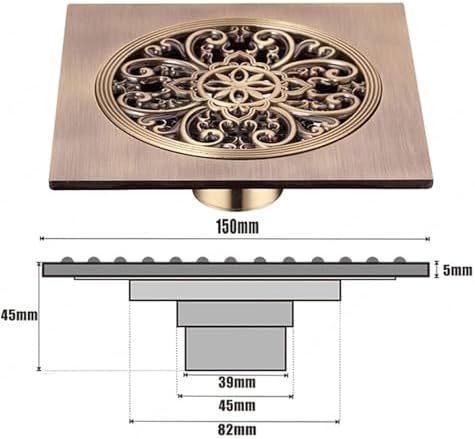 6 Inch Antique Brass Floor Drain with Quadrato Pattern