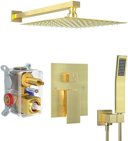 Fatspas 10 Inch Rain Shower Set with Handheld and Brushed Gold Finish