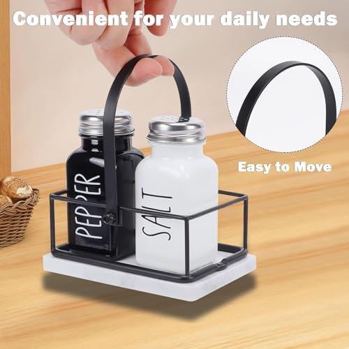 Livabber 2 Salt and Pepper Shakers with Marble Holder Set