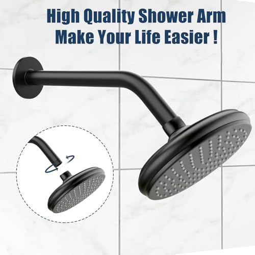 Rulnfichy 10 Inch Matte Black Shower Pipe Arm with Flange