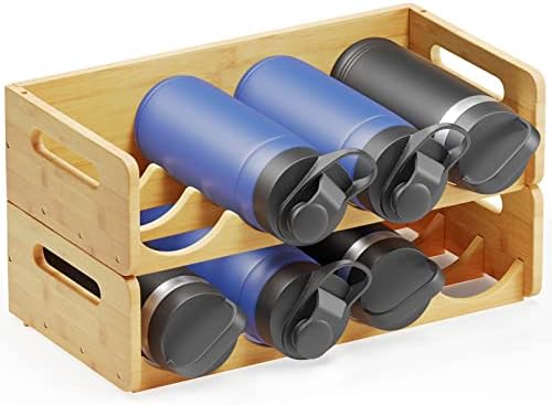 SpaceAid Bamboo Water Bottle Organizer 2 Pack 4-Slot 1