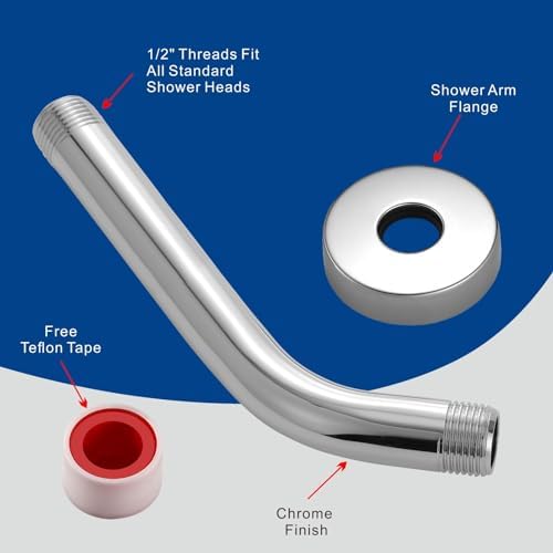 Eolax 8 Inch Chrome Shower Arm and Flange with Teflon Tape
