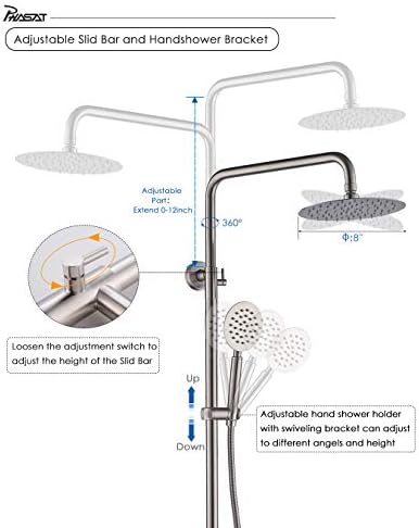 PHASAT 3 Functions Stainless Steel Shower System with Rainfall Head