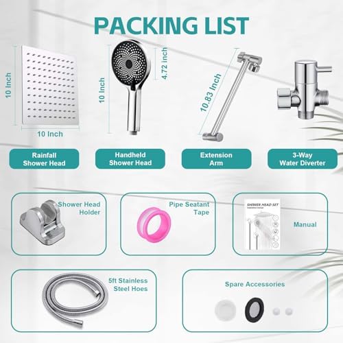 Nottia 10 Inch Rain Shower Head with Handheld Spray Combo 1
